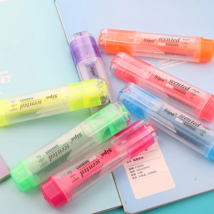 Scented Fluorescent Highlighter Pen – 7 Candy Colors, Chisel Tip