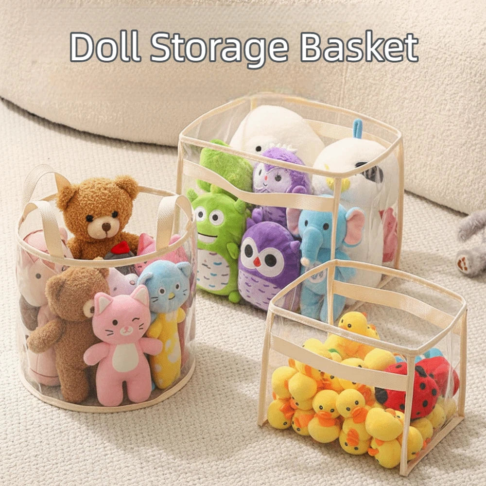 Transparent PVC Toy Storage Basket with Handle | Large Capacity