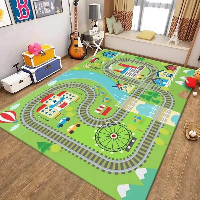 Kids City Map Car Play Mat – Road Rug for Playroom & Bedroom
