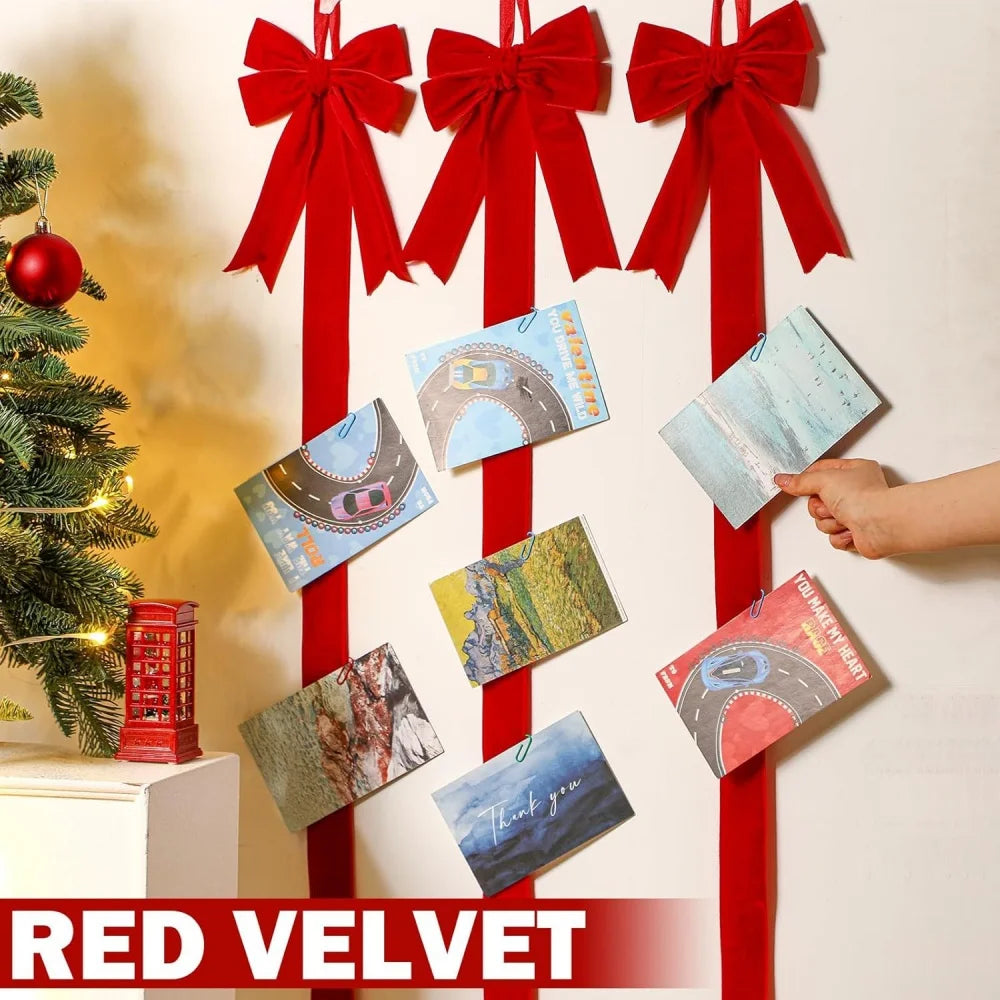Wine Red Velvet Christmas Bow Ornament with Photo Display
