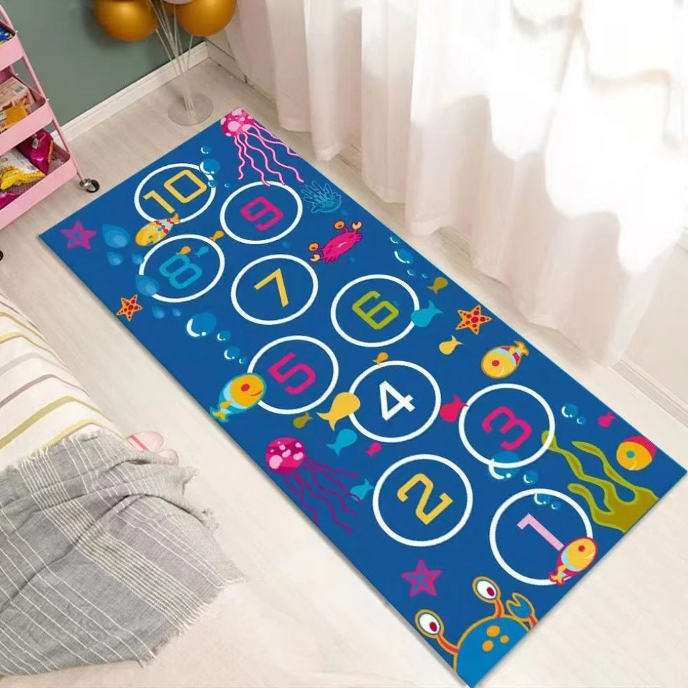 Hopscotch Cartoon Runner Rug – Kids Playroom & Bedroom Mat