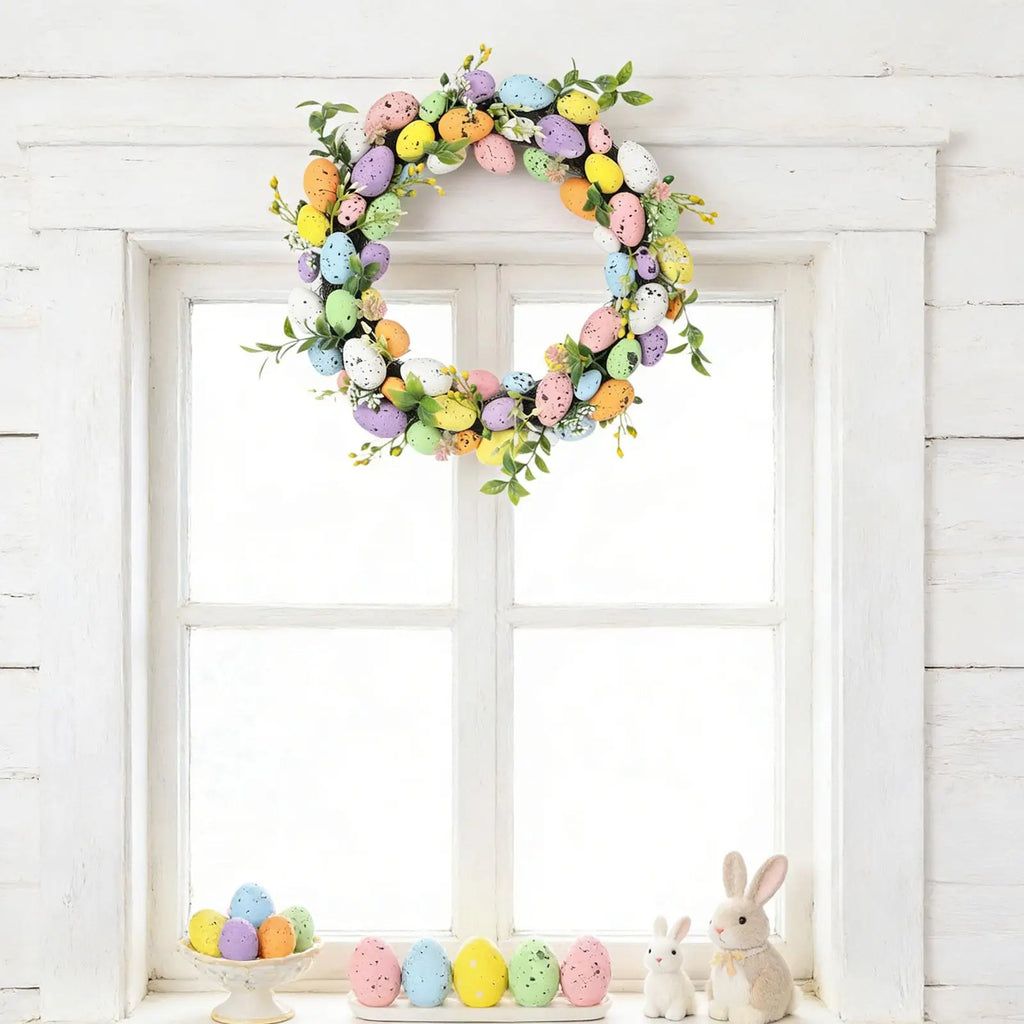 Spring Easter Door Wreath – Artificial Flower Garland with Eggs