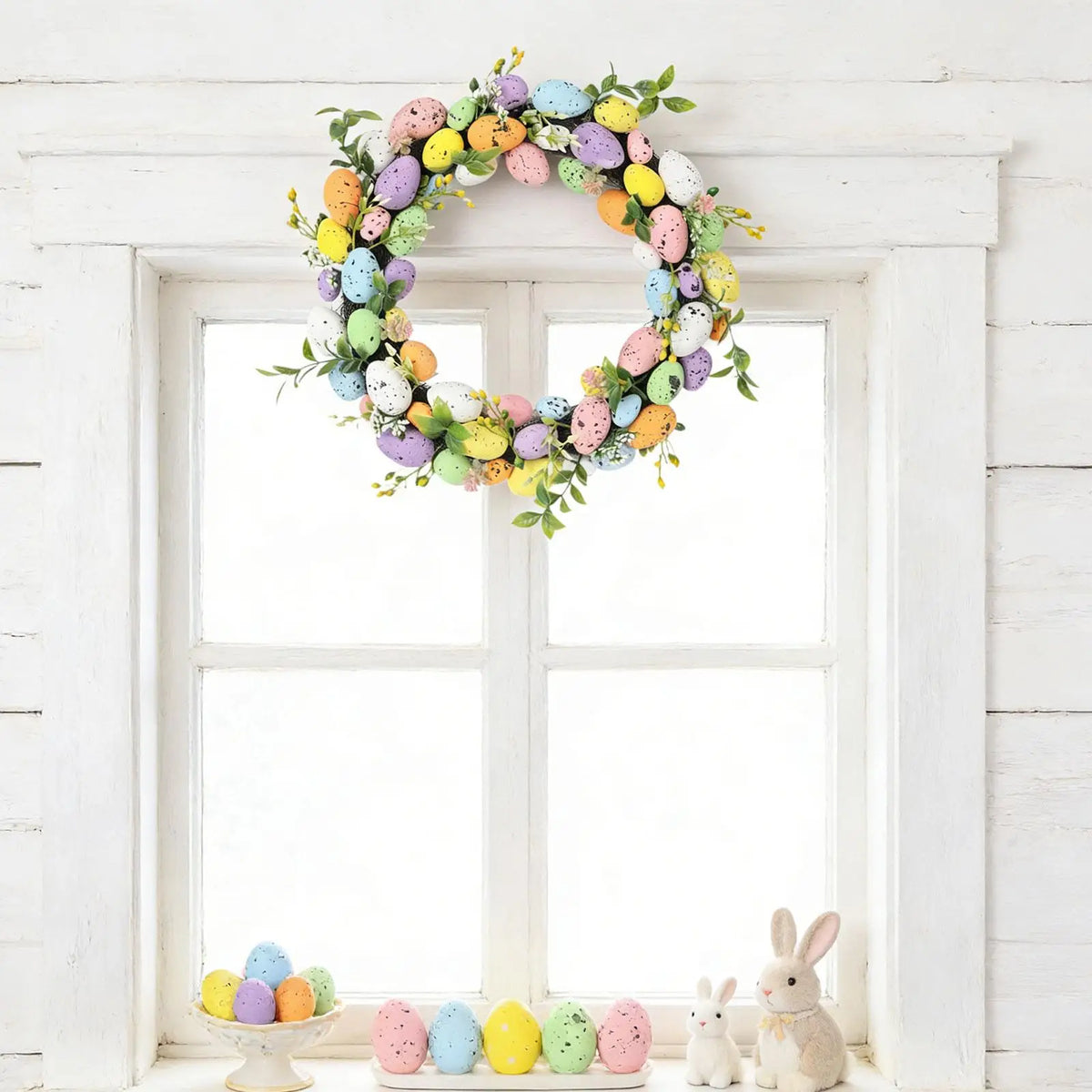 Spring Easter Door Wreath – Artificial Flower Garland with Eggs