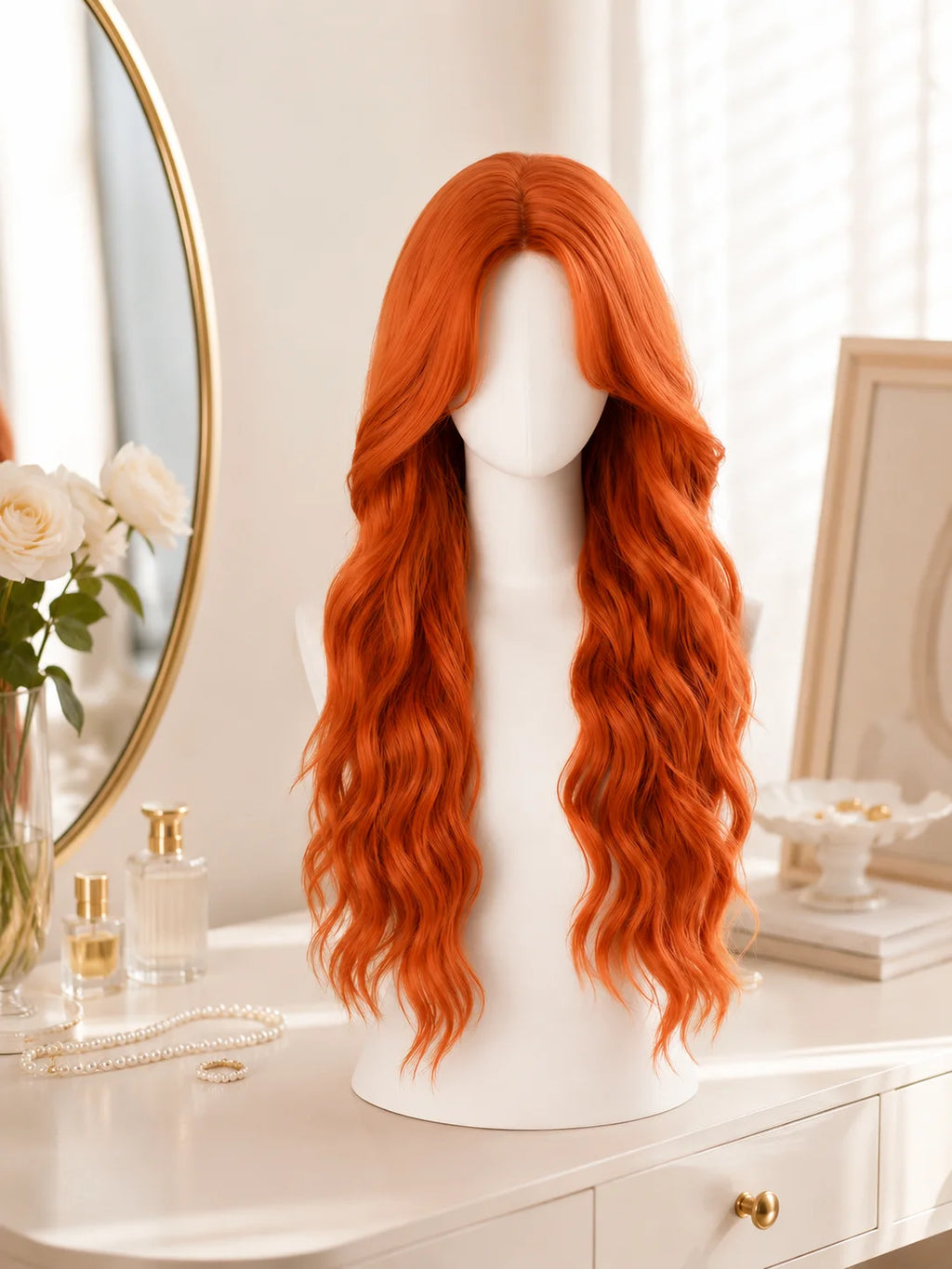Dirty Orange Long Curly Cosplay Wig with Bangs | Full Headpiece