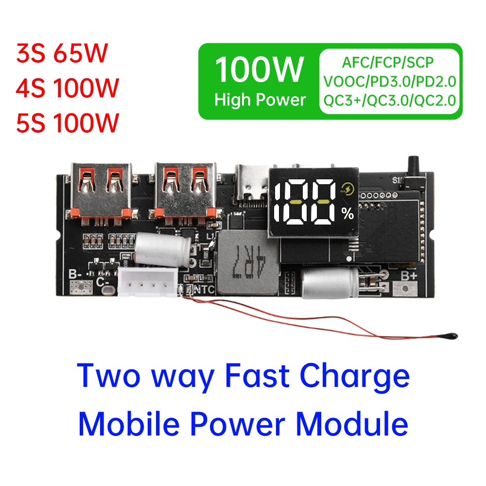 65W 100W Dual USB-C Fast Charging DIY Power Bank Circuit Module