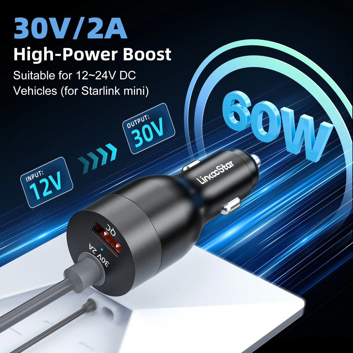 Starlink Mini Car Power Adapter 30V 2A DC Step-Up Converter