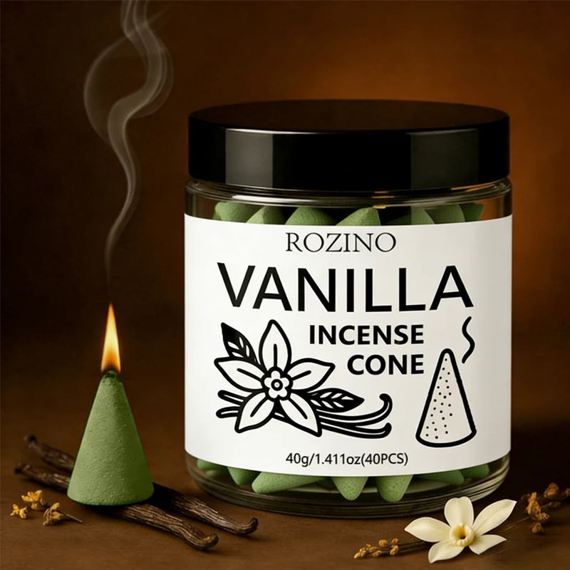 40-Pack Vanilla Incense Cones in Sealed Jar | Aromatherapy