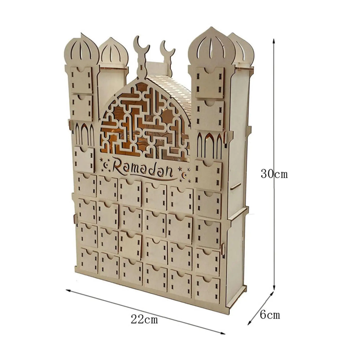 Wooden Ramadan Advent Calendar 30 Drawers LED Light Eid Gift