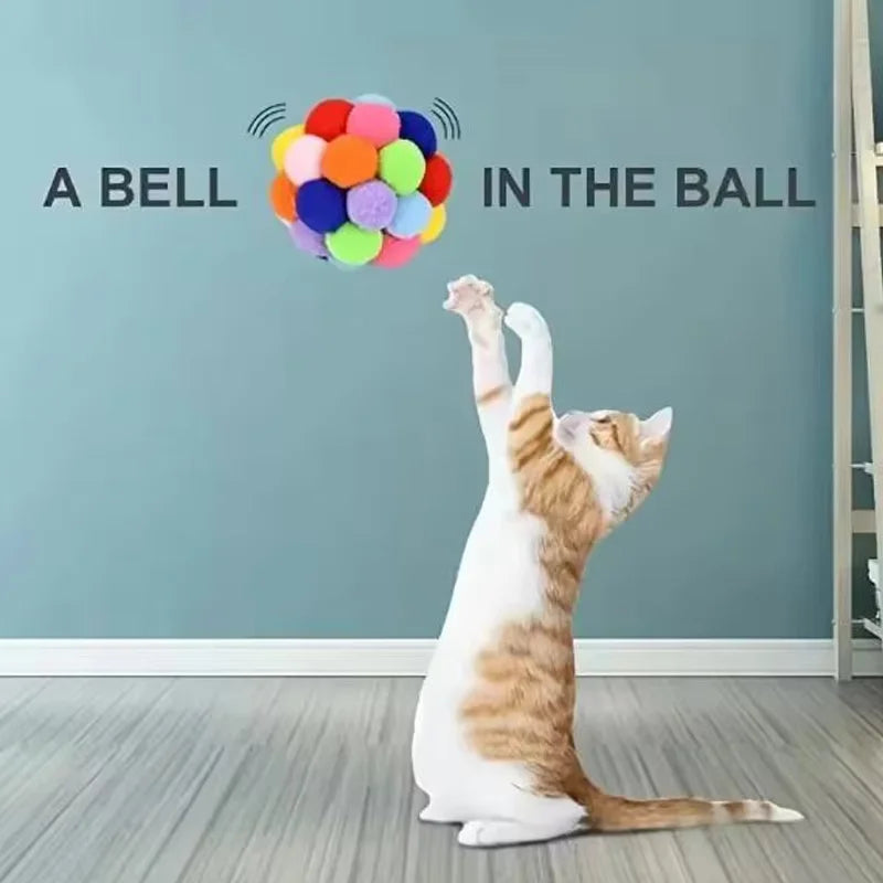 Interactive Plush Bouncy Ball Cat Toy – Colorful Yarn Teaser