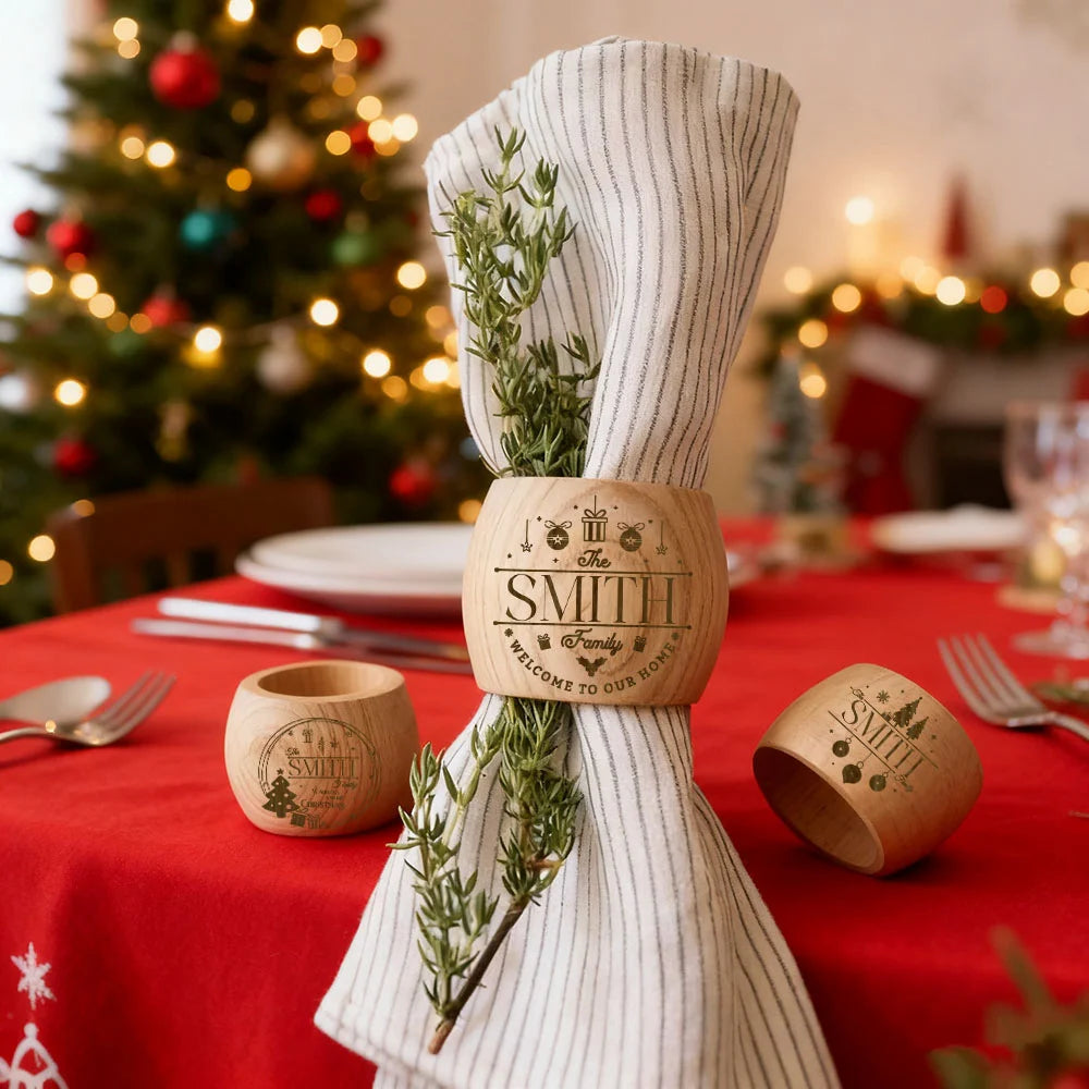 Personalized Christmas Napkin Rings – Reindeer & Xmas Tree