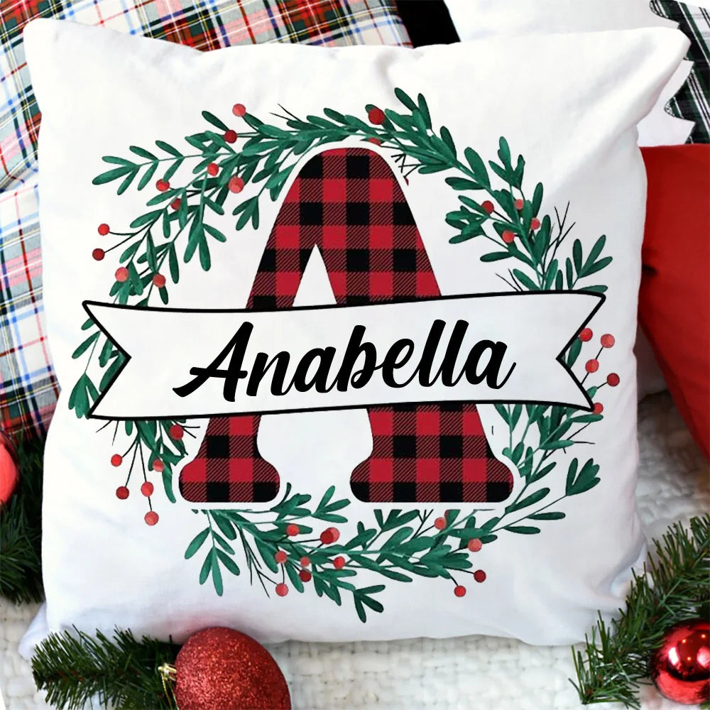 Personalized Christmas Cushion Cover – Custom Initial & Name Gift