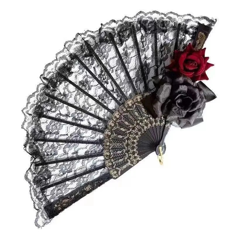 Retro Lace Folding Fan – European Rose Court Style Photo Prop