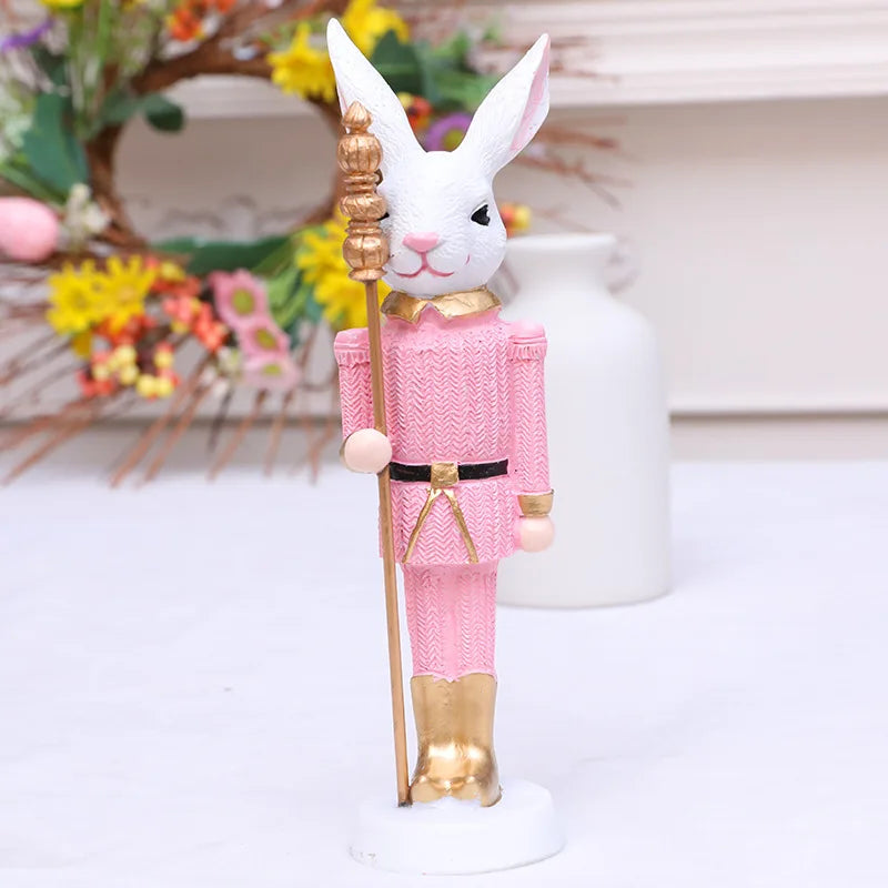 Resin Easter Bunny Statue with Scepter | Spring Tabletop Decor