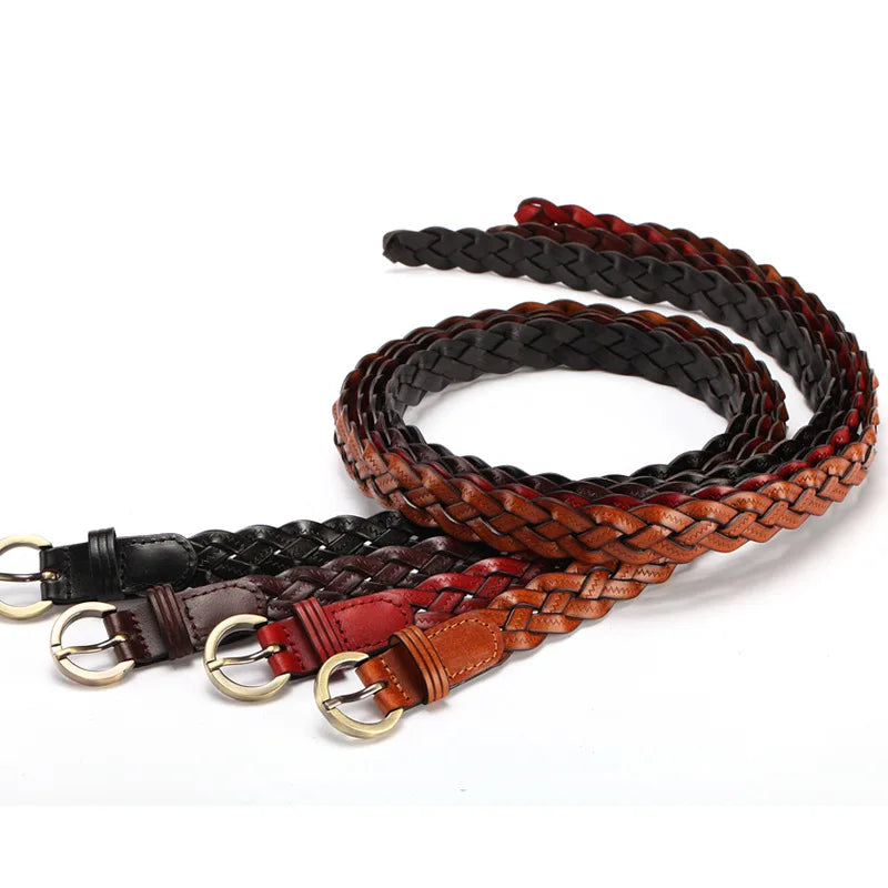 Women's Braided Faux Leather Belt – Gold Round Buckle