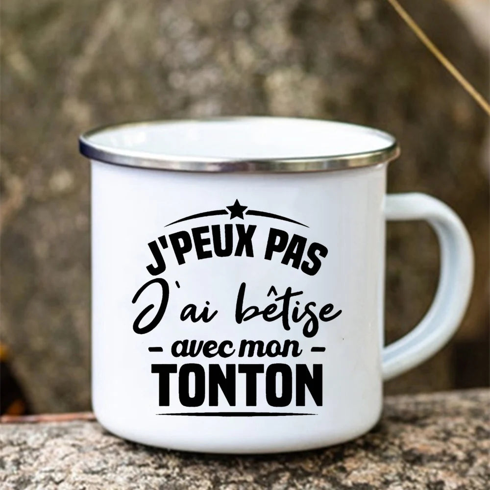 Super Tonton Papy Enamel Camping Mug – Father's Day Gift