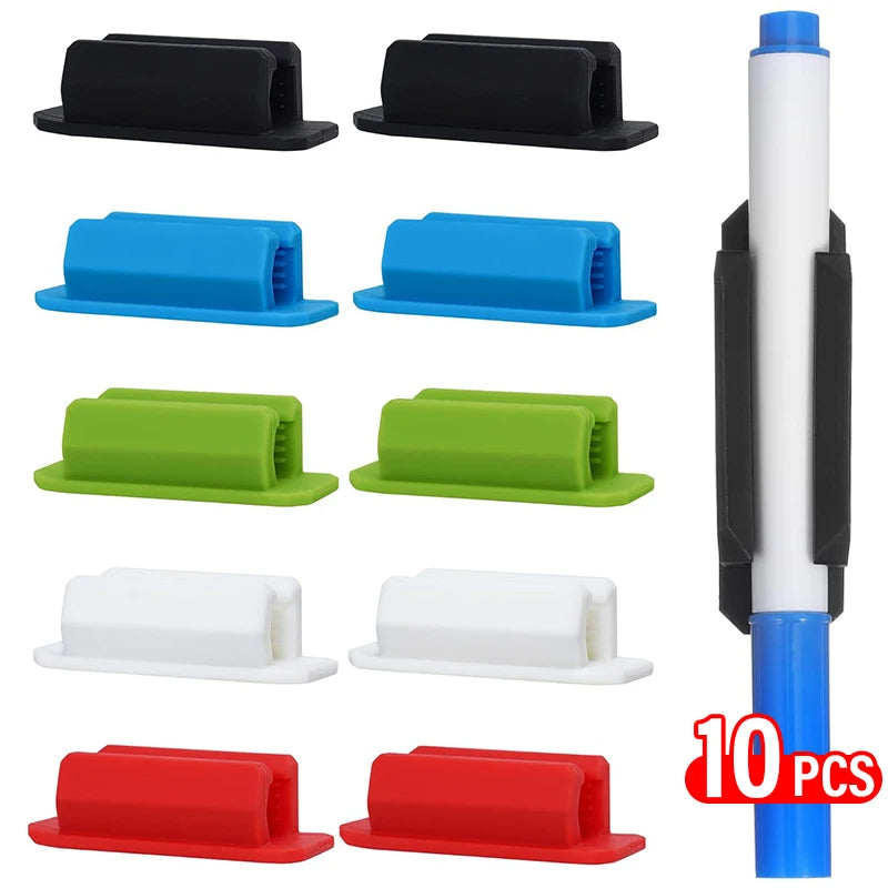 Self-Adhesive Silicone Pen Holder Clips for Desk & Laptop