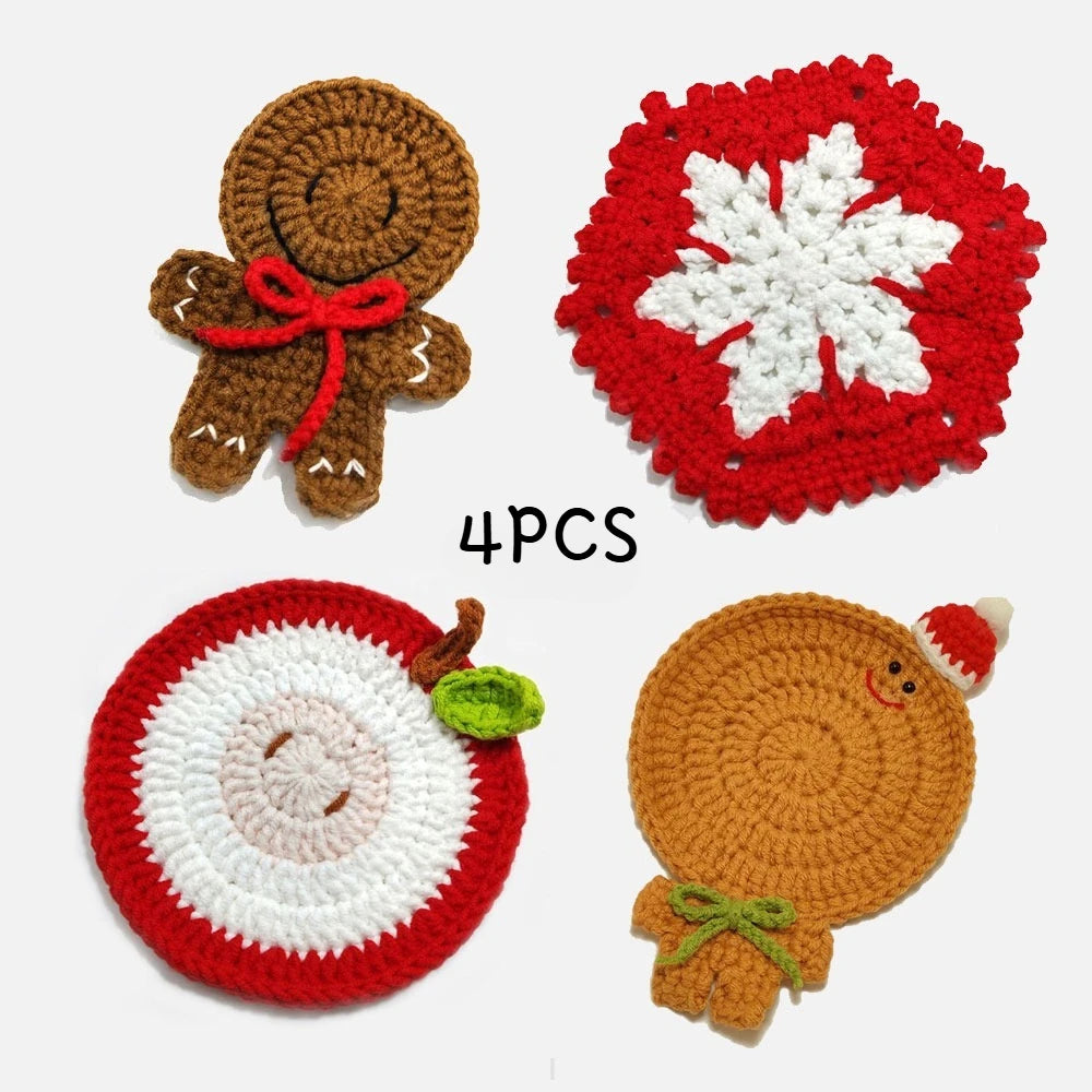 Handmade Crochet Santa Coasters Set of 4 – Christmas Decor
