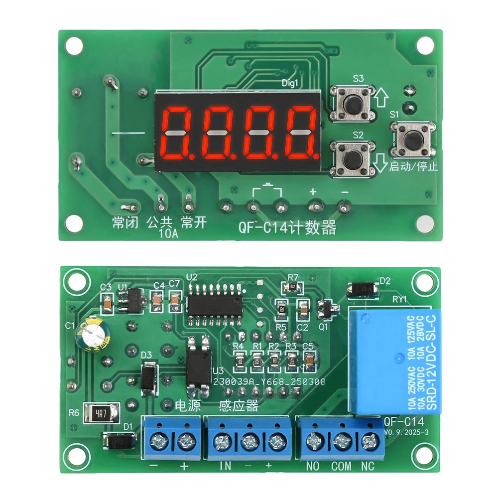 DC 12V/24V 4-Digit LED Counter Controller Module with Relay