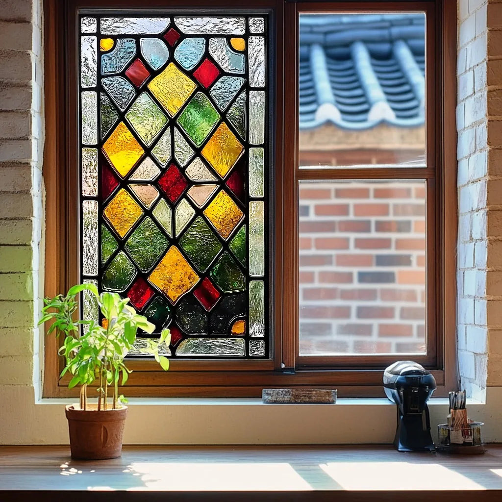 Vintage Check Static Cling Window Film – PVC Decorative Film