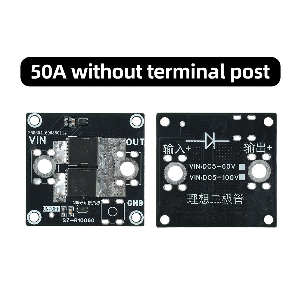 DC 5–100V 50A/60A Ideal Diode Module | Solar & Battery Protection