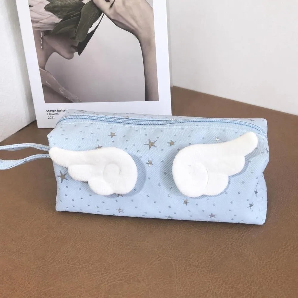 Star Print Angel Wing Pencil Case – Large Canvas Pen Pouch