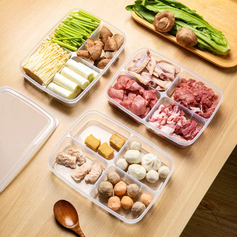 Clear 4-Grid Fridge Food Storage Box – BPA-Free Crisper