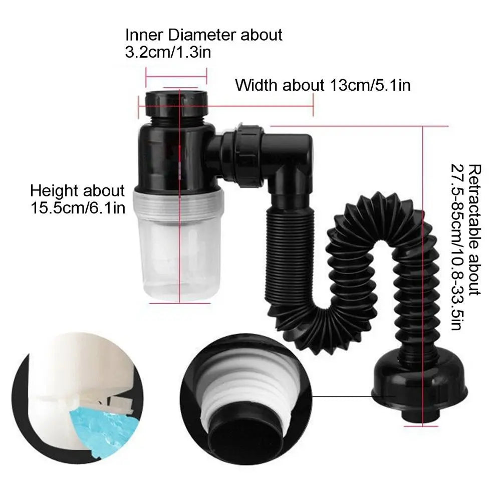 Flexible 3" Sink Drain Pipe – Deodorant Sewer Hose for Bathroom