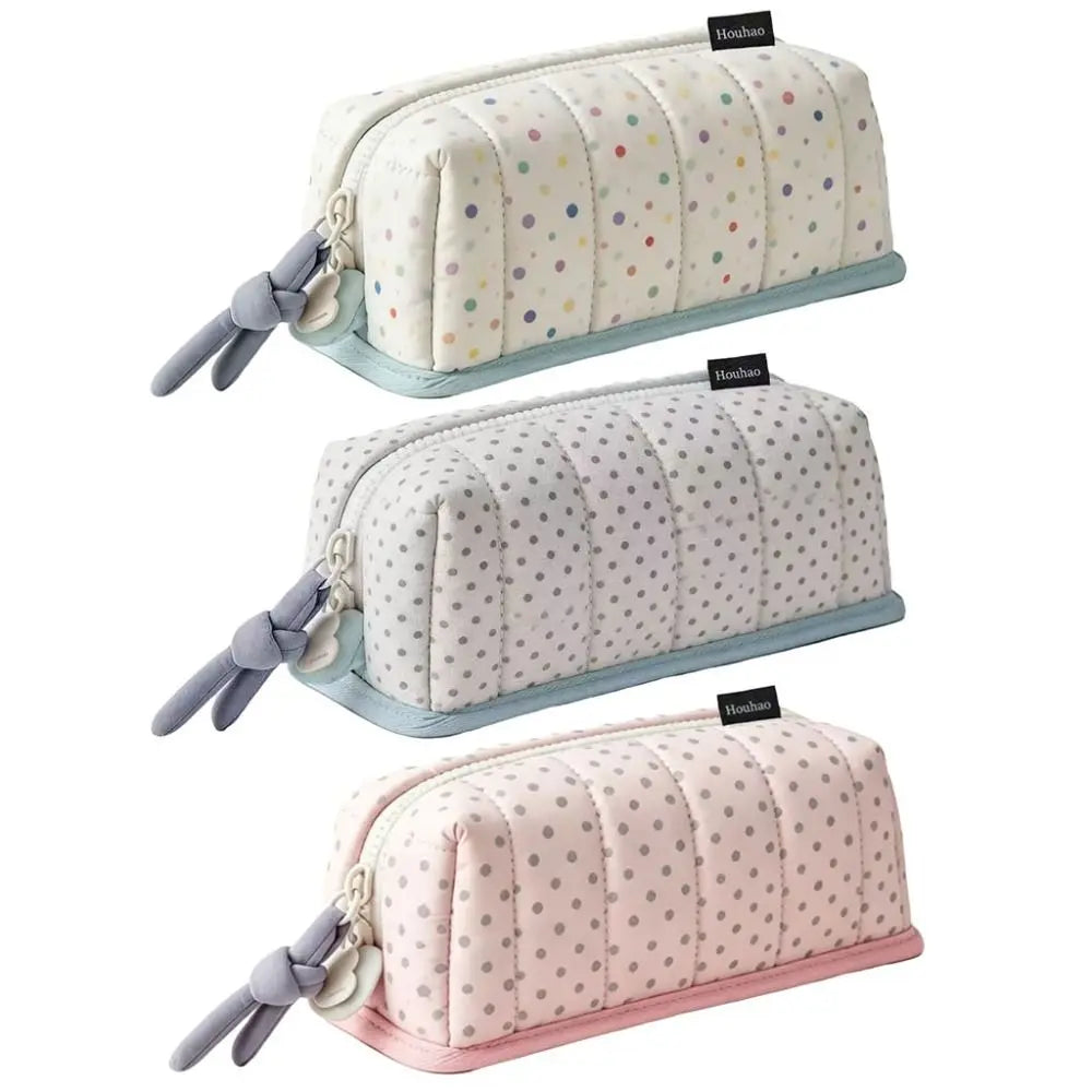 Large Capacity Pencil Case – Dot Pattern Cotton Pen Bag