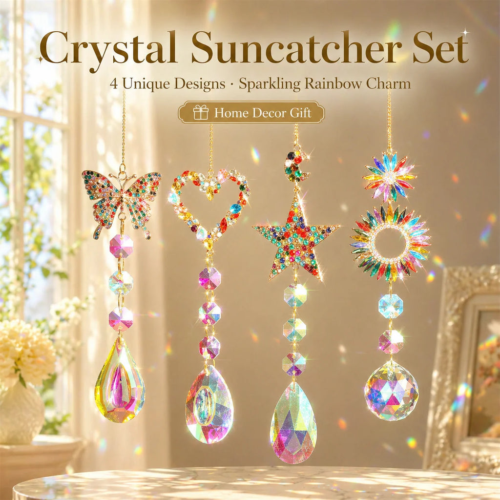 Crystal Suncatcher Set 4Pcs – Rainbow Window Hanging Ornaments