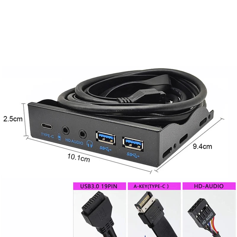 10Gbps USB-C HD Audio Front Panel Hub – 3.5" Bay Desktop