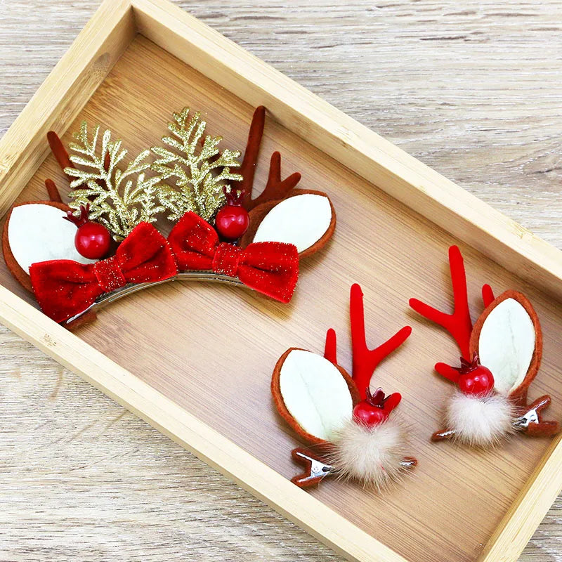 2-Pack Christmas Antler Hair Clips – Cute Velvet Holiday Accessory