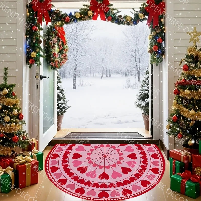Winter Half Round Door Mat – Non-Slip Snowflake Rug