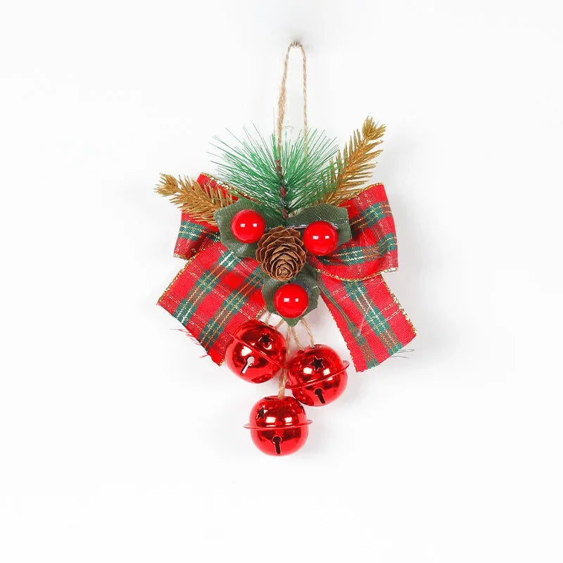 Sleigh Bell Red Berries Checkered Bow Christmas Tree Ornament