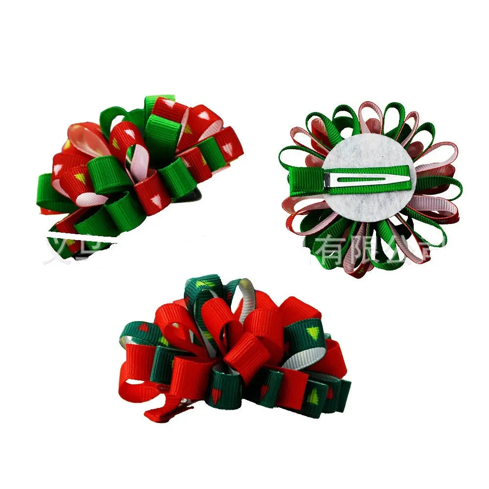 2-Pack Girls Grosgrain Ribbon Loopy Puff Hair Bow Clips