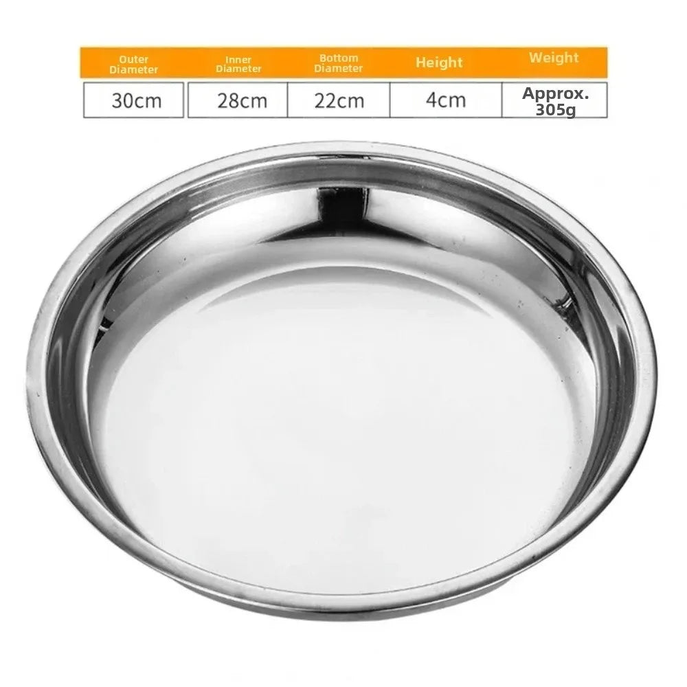 Stainless Steel Round Shallow Tray | Rustproof Camping Plate