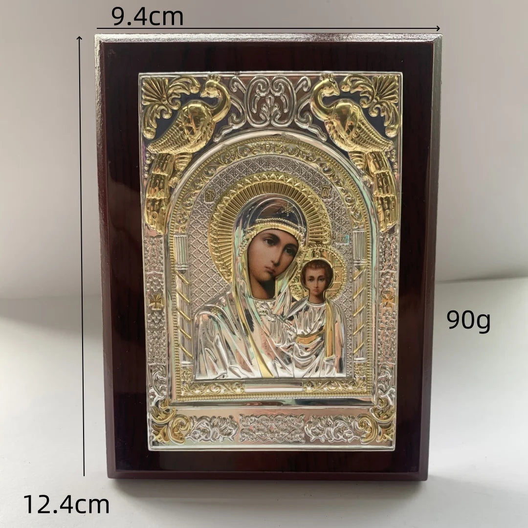 Orthodox Wood Icon – Jesus & Virgin Mary Religious Décor