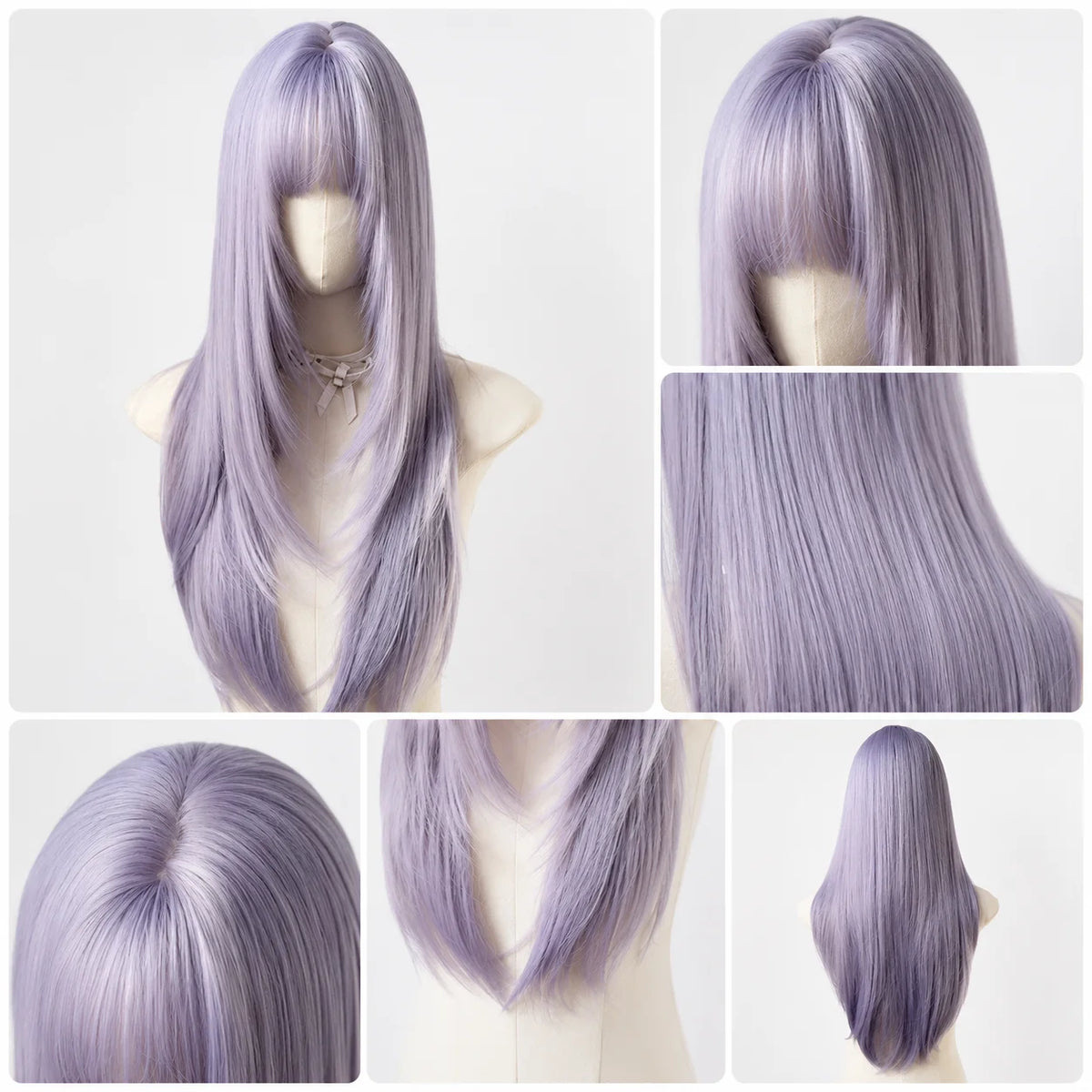 Purple Long Straight Wig – Lolita Blunt Bangs Y2K Cosplay