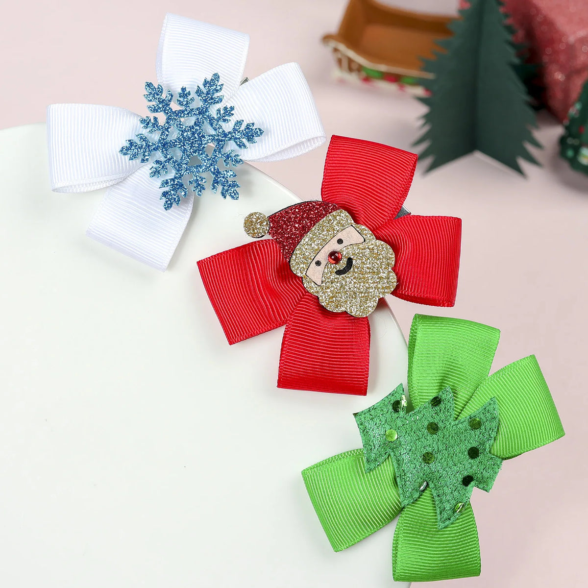 2-Pack Christmas Bow Hair Clips – Santa Snowflake Hairpins