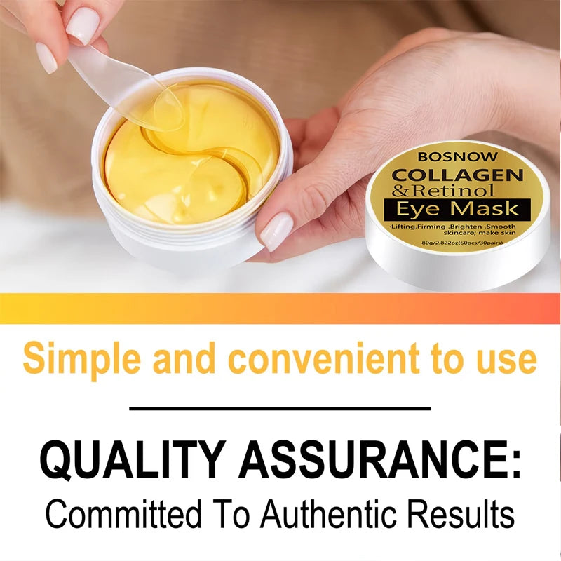 Bosnow 60pc Collagen & Retinol Gold Eye Masks | Firm & Hydrate