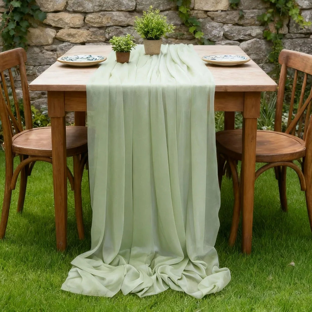 Chiffon Lace Trim Table Runner – Wedding & Party Décor