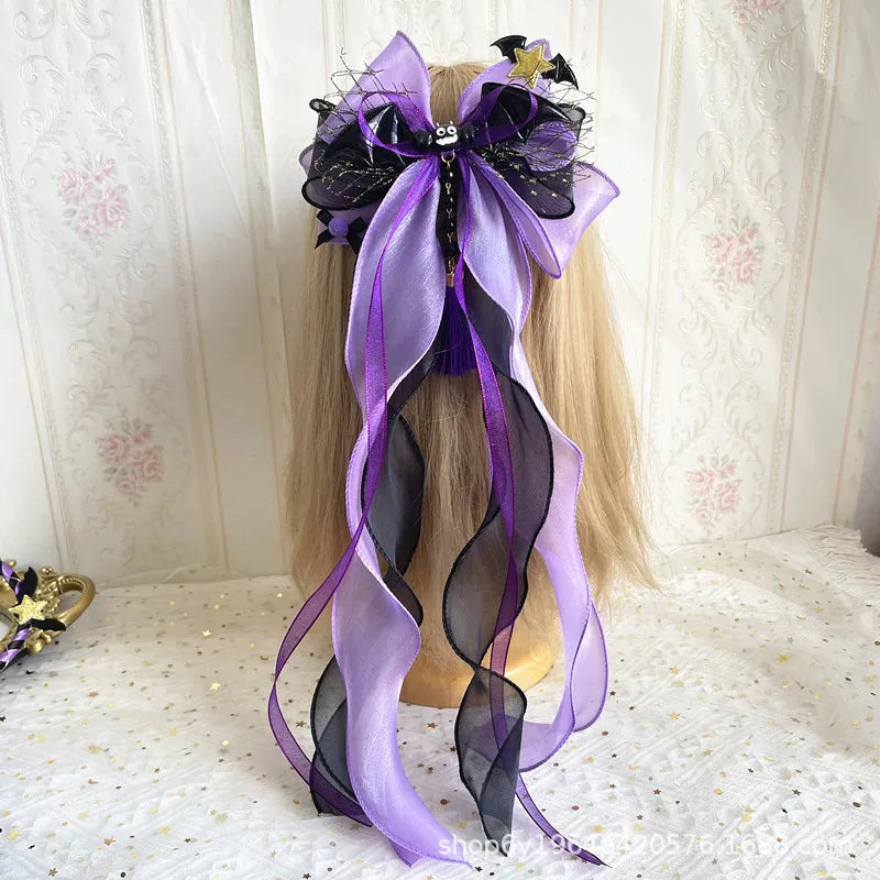 Halloween Witch Hat Hair Bow Clip | Pumpkin & Bat Charm