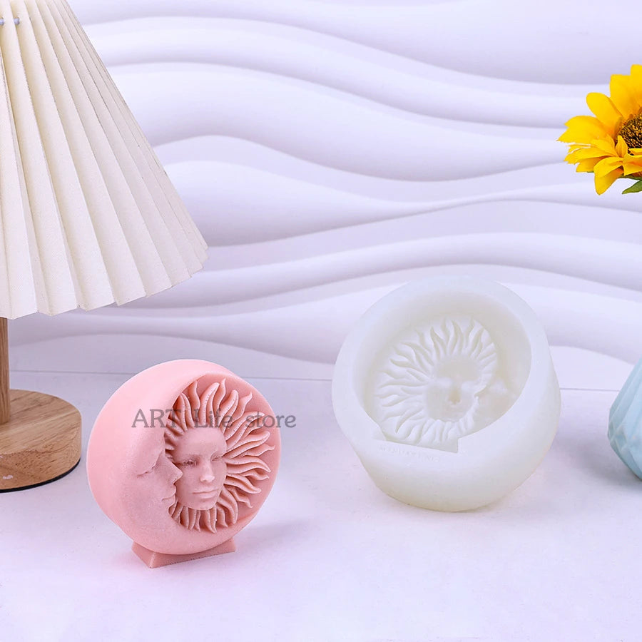 3D Sun Moon Face Silicone Mold – Candle Soap Resin Casting