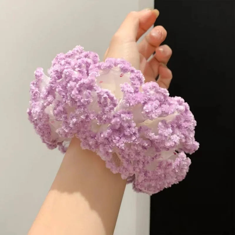Cream Lace Embroidered Hydrangea Ribbon Hair Bow for Girls