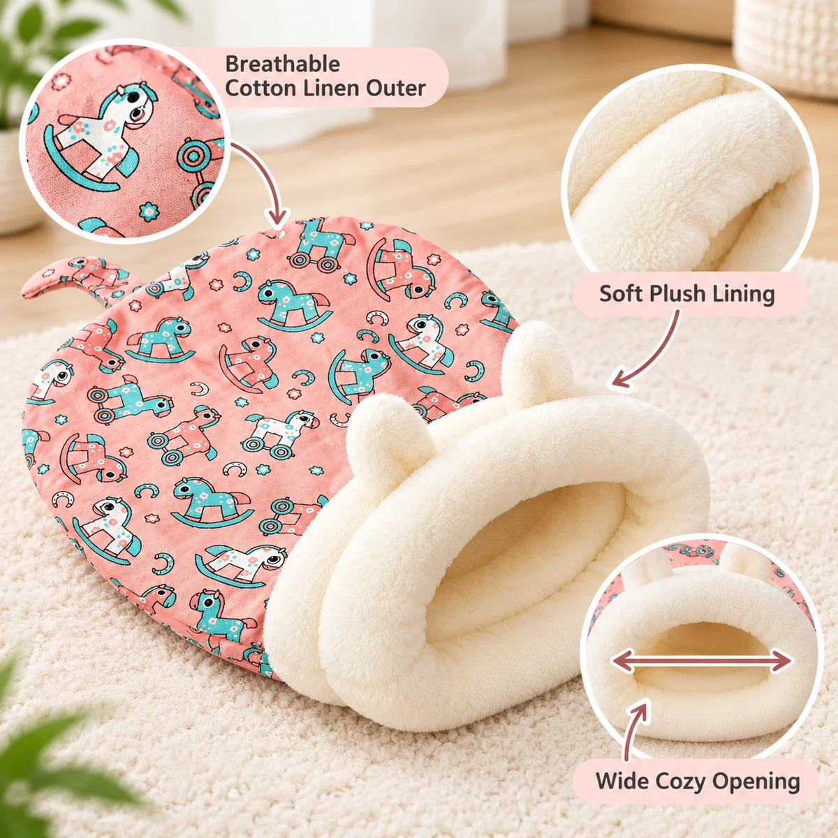 Warm Plush Cat Sleeping Bag – Cozy Cave Pet Bed with Ear Design