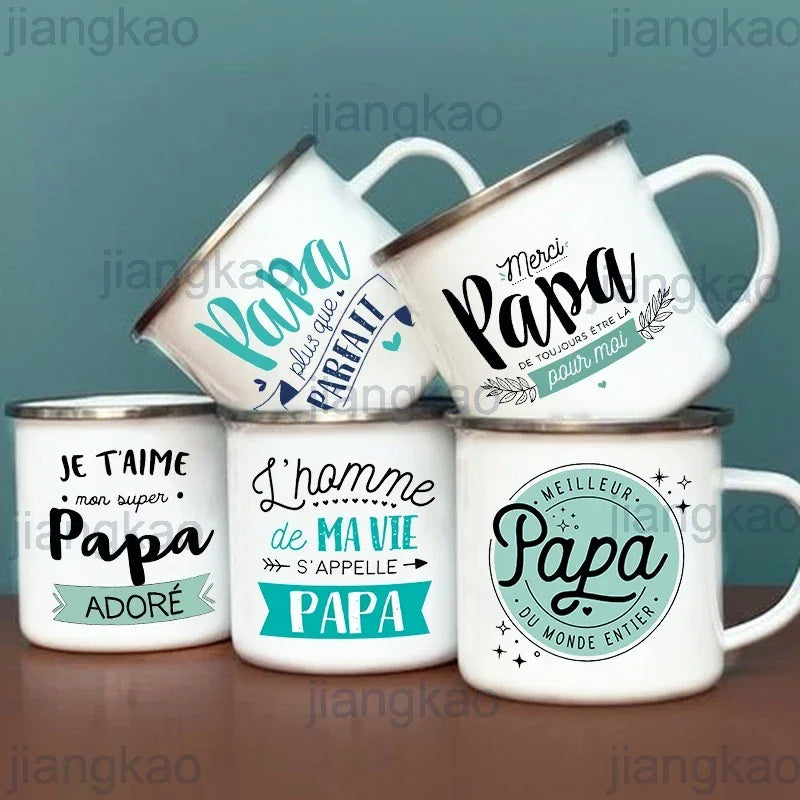Best Dad French Print Enamel Camping Mug – Gift for Dad