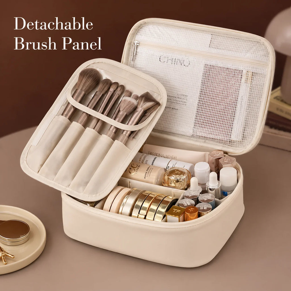 Large Capacity Travel Makeup Bag with Detachable Brush Panel