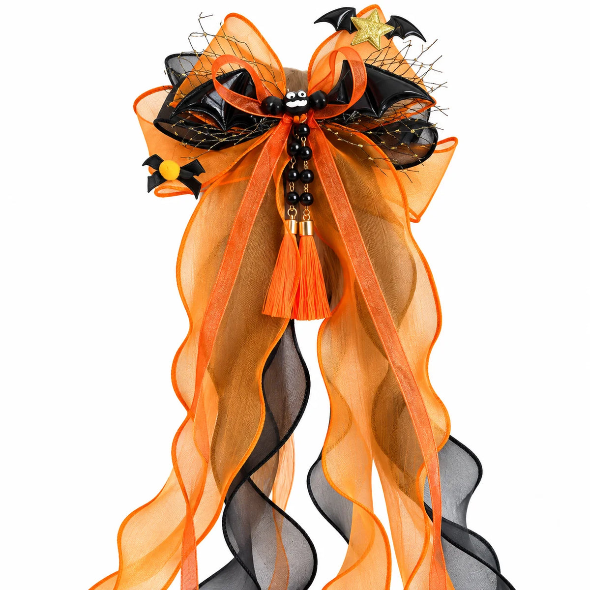 Halloween Witch Hat Hair Bow Clip | Pumpkin & Bat Charm