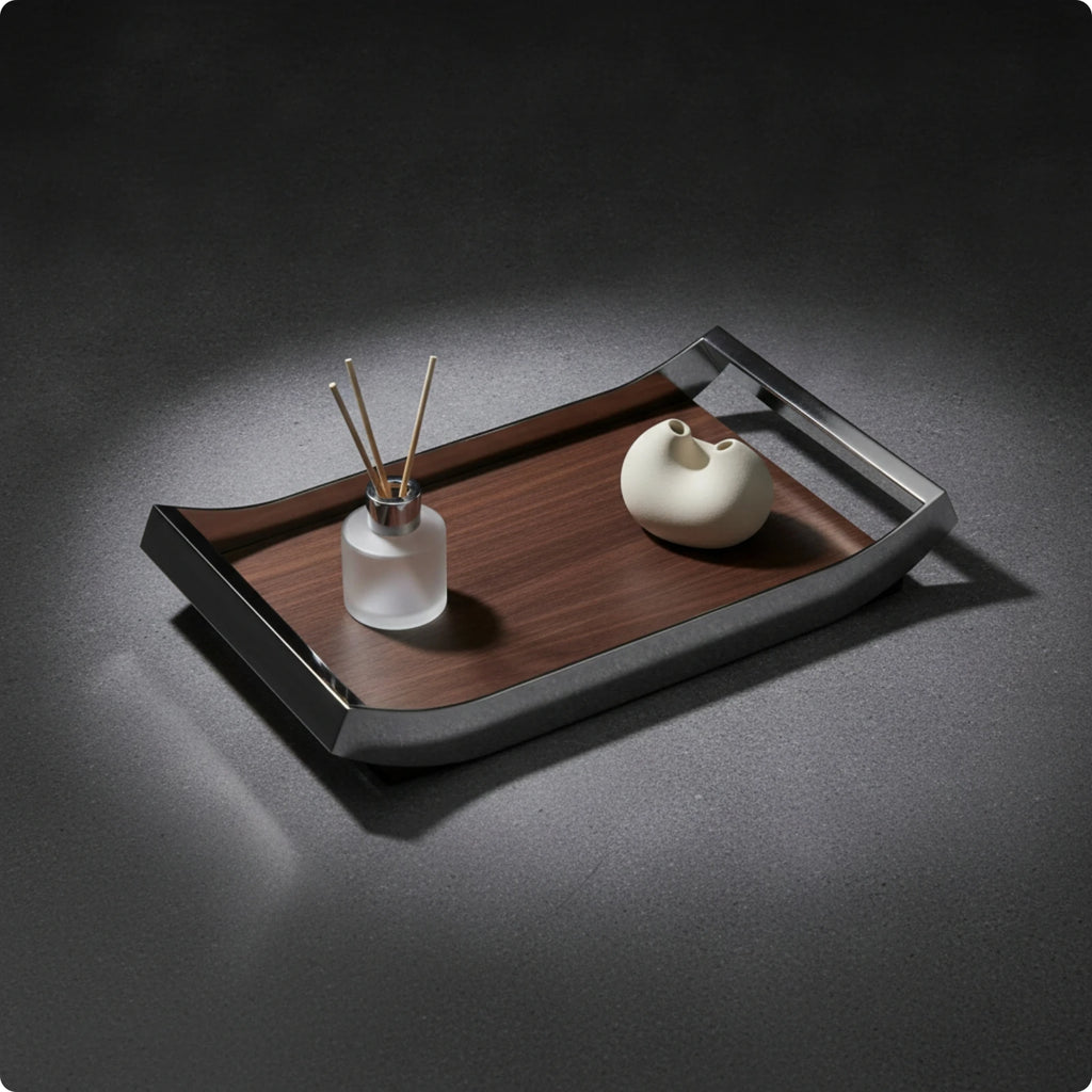 Decorative Wood & Metal Tray with Handles | Vanity Organizer