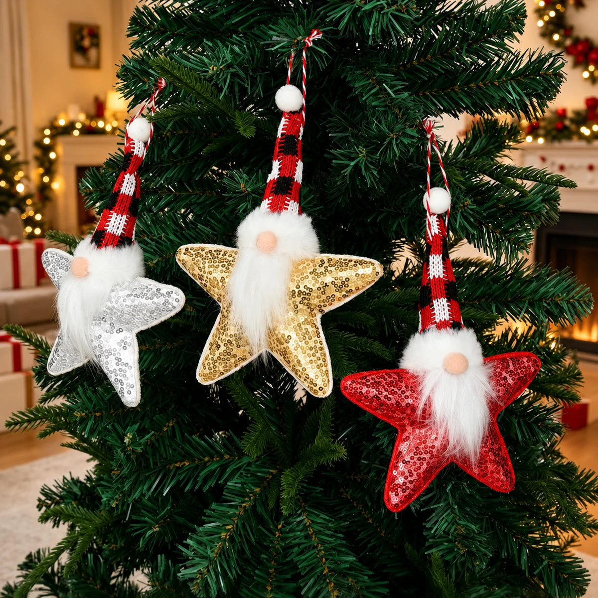 Star Gnome Christmas Ornament – Sequin Plush Hanging Décor
