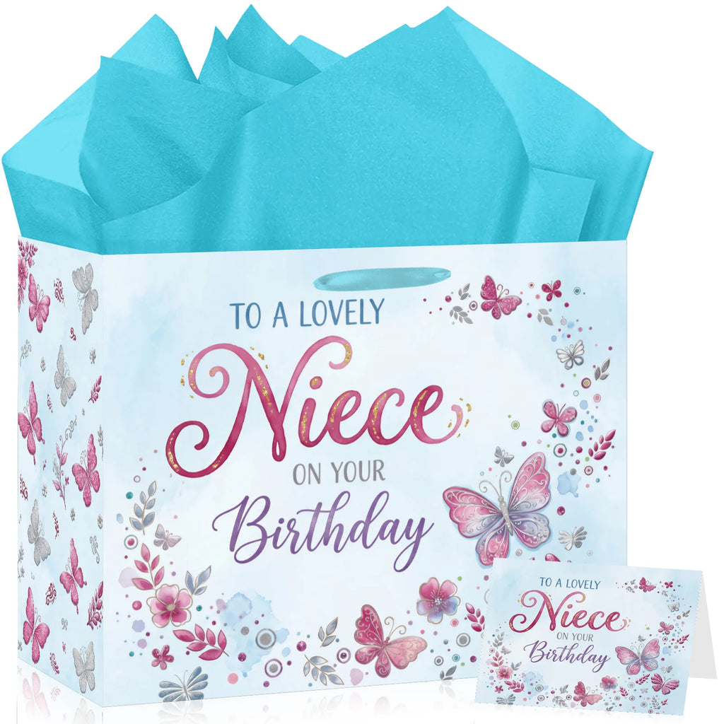 Niece Birthday Gift Bag Set with Greeting Card & Tissue